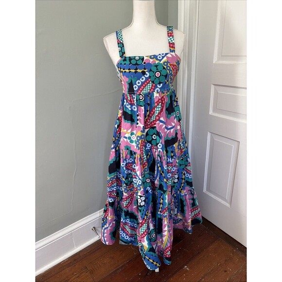 NWT J. Crew Tabitha Ratti Apron Kaleidoscope Floral Poplin Tiered Maxi Dress 00 - Picture 1 of 6